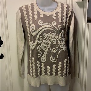 Bedazzled vintage pony creamy brown sweet horse sweater M/L